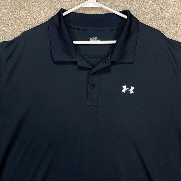 Under Armour Polo Shirt Mens 2XL Black Short Sleeve Performance Golf UA EUC‎